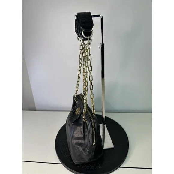 Tory Burch Dena Mini Black Crinkle Leather  Crossbody Chain Bag - Picture 3 of 11